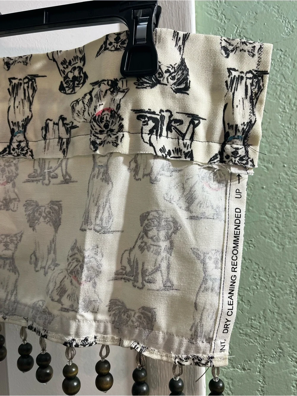 Dog Print Valance with Beaded Trim - Cream and Black